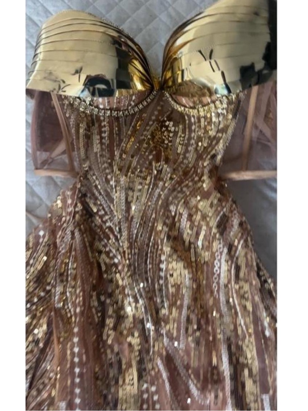 Embellished Gold Greek CleopatraFuturistic Goddess Sequin Dress, Whimsical, - Picture 7 of 9